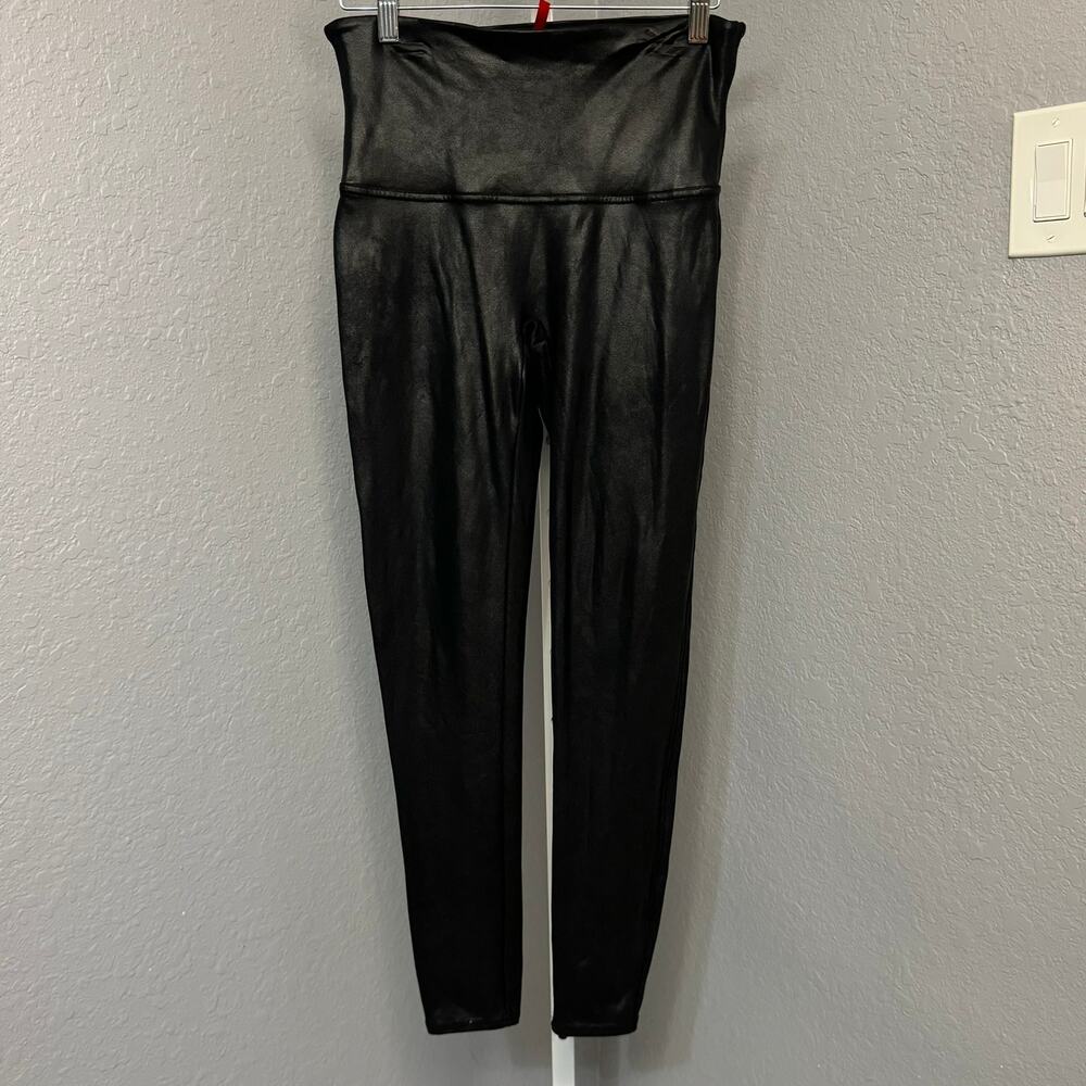 Spanx Black Faux Leather Tappered Leggings Women's Size XL